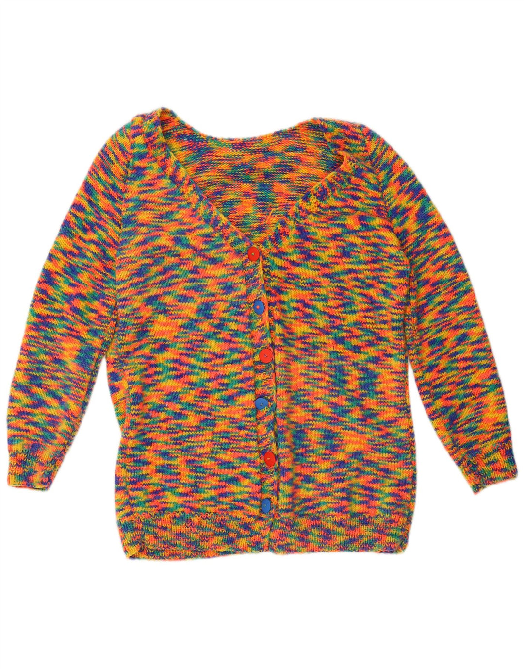 VINTAGE Pull Cardigan Femme UK 16 Grand Multicolore Moucheté