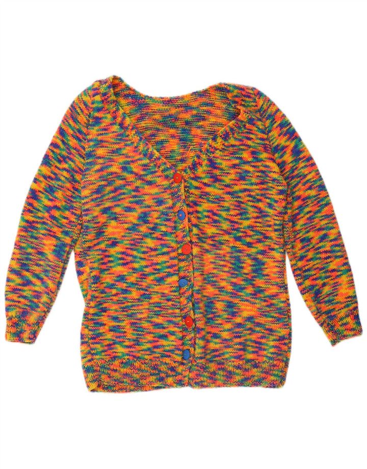 VINTAGE Pull Cardigan Femme UK 16 Grand Multicolore Moucheté