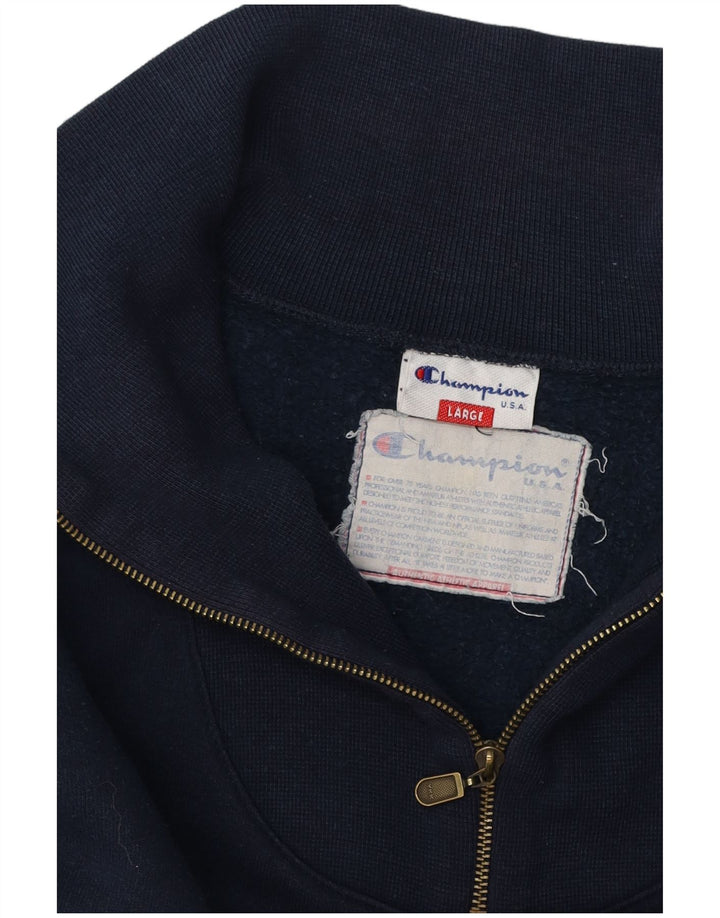 CHAMPION Mens Zip Neck Sweatshirt Jumper Large Navy Blue