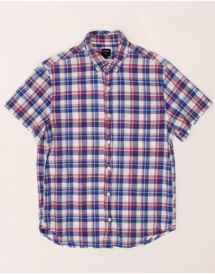 J. CREW Mens Short Sleeve Shirt Medium Blue Check Cotton Vintage J. Crew and Second-Hand J. Crew from Messina Hembry 