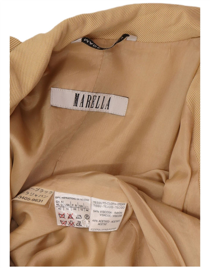 Marella Veste blazer longue à 3 boutons pour femme UK 12 Viscose beige moyen