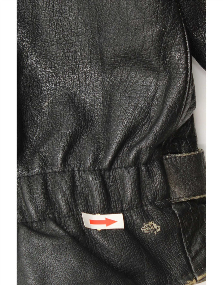 vintage Mens Leather Biker Jacket UK 36 Petit cuir noir
