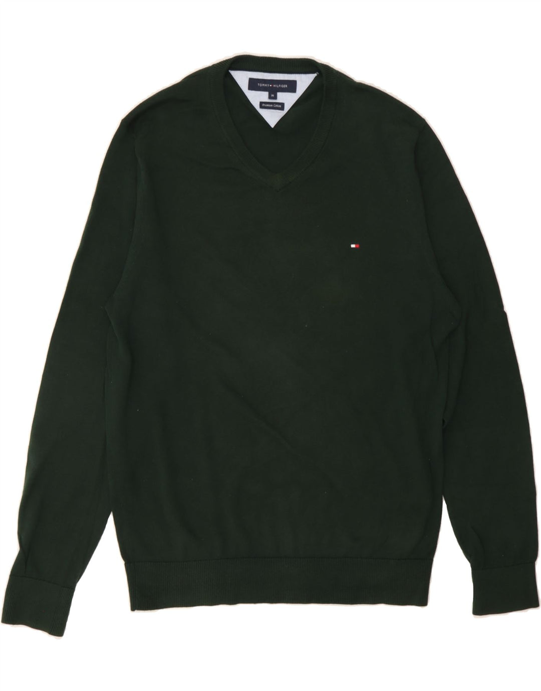 TOMMY HILFIGER Mens V-Neck Jumper Sweater Medium Khaki Cotton Vintage Tommy Hilfiger and Second-Hand Tommy Hilfiger from Messina Hembry 