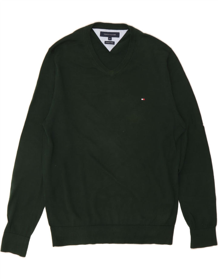 TOMMY HILFIGER Mens V-Neck Jumper Sweater Medium Khaki Cotton Vintage Tommy Hilfiger and Second-Hand Tommy Hilfiger from Messina Hembry 