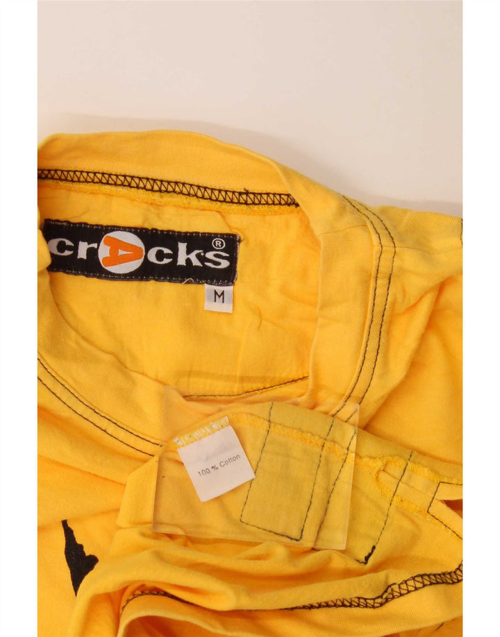 vintage Mens Graphic Top Manches Longues Jaune Moyen Colorblock Coton