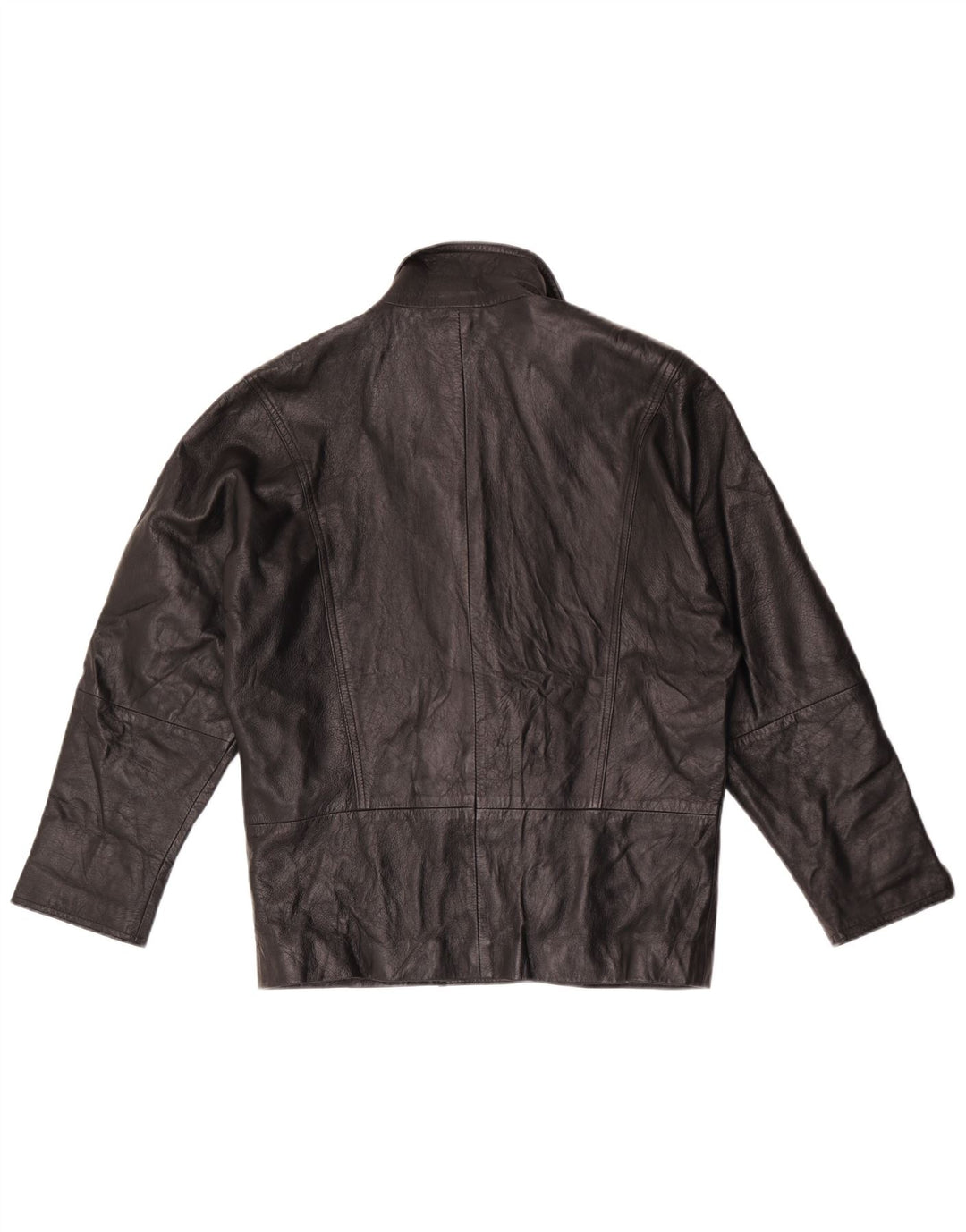 vintage Femmes Double Breasted Leather Blazer Jacket UK 16 Grand Noir