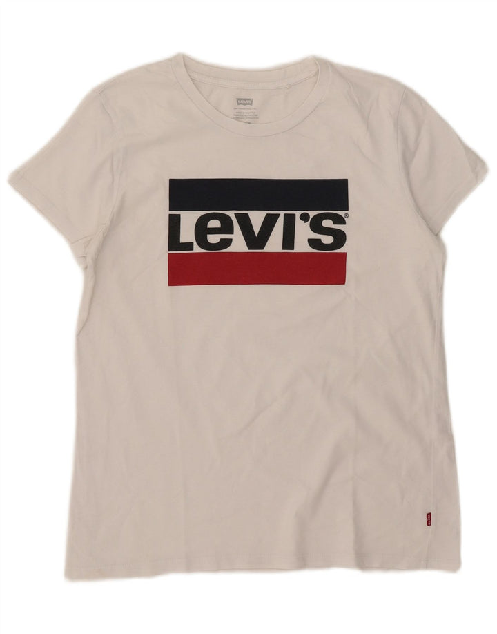 Levi's T-Shirt Graphique Femme UK 14 Blanc Moyen