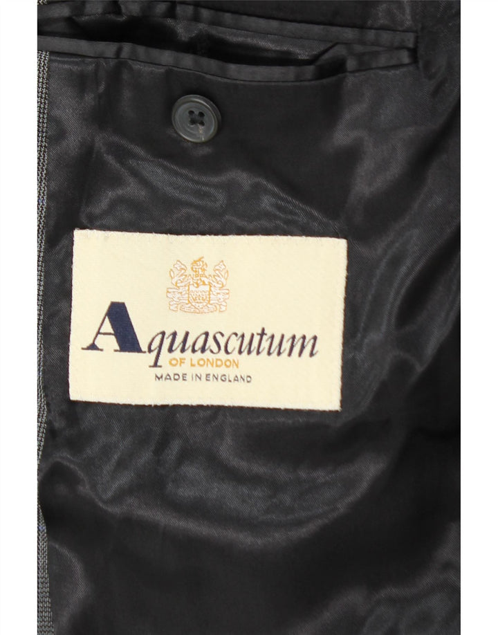 AQUASCUTUM Veste blazer à 3 boutons pour homme UK 48 4XL Gris à carreaux en laine