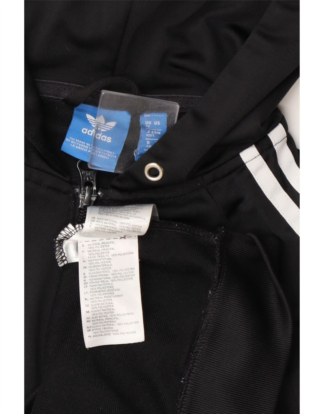 Adidas Pull à capuche zippé graphique pour femme UK 12 Polyester noir moyen