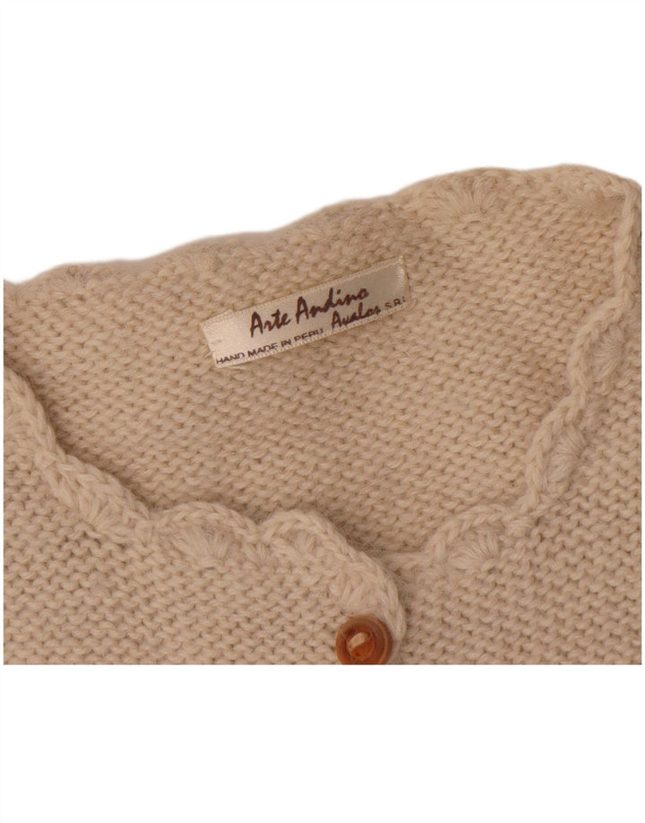 vintage Femmes Crop Cardigan Pull UK 14 Beige Moyen