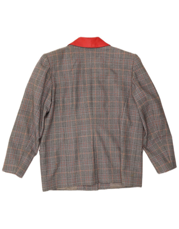 VINTAGE Femme 3 Bouton Blazer Veste UK 16 Grand Gris Check