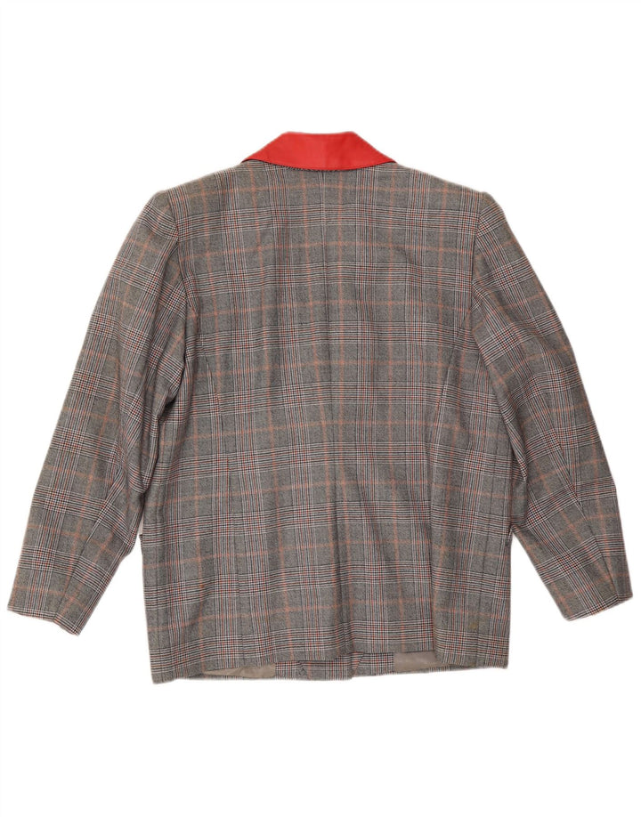 VINTAGE Femme 3 Bouton Blazer Veste UK 16 Grand Gris Check