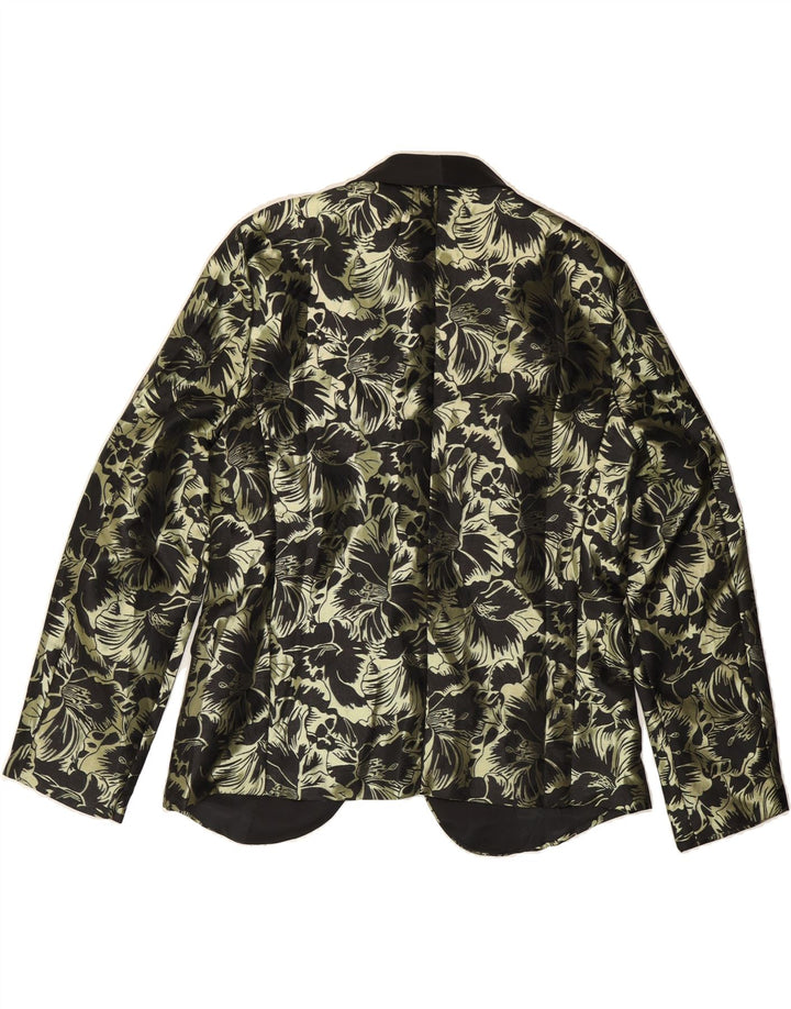 SHEIN Womens 1 Button Blazer Jacket UK 14 Large Black Floral Polyester Vintage Shein and Second-Hand Shein from Messina Hembry 