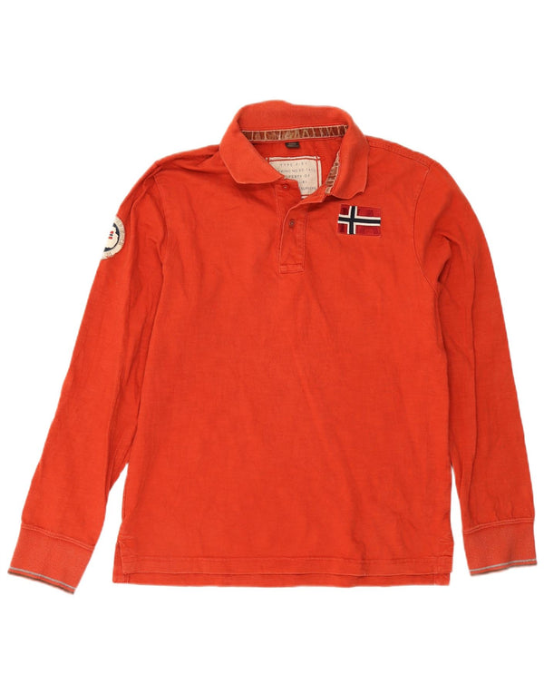 Napapijri Polo de rugby à manches longues graphique pour hommes, grand coton marron