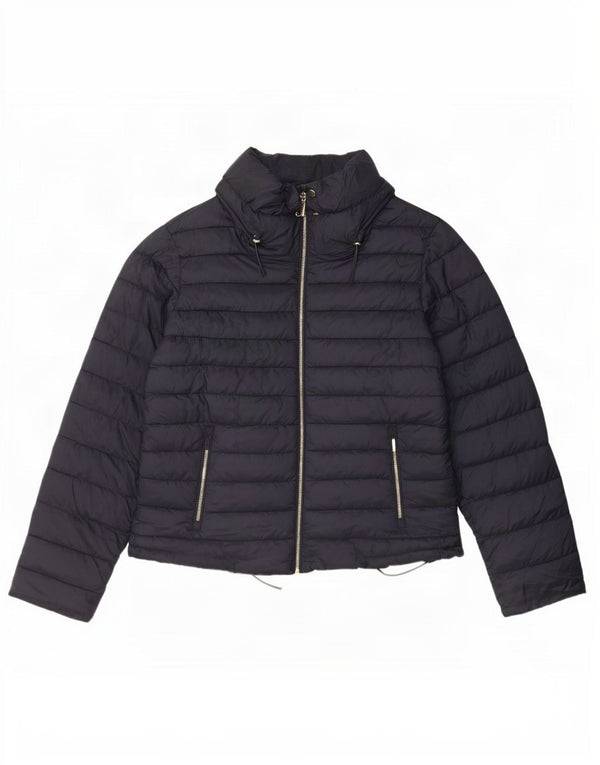 Zara Veste rembourrée à capuche courte pour femme UK 20 2XL Bleu marine Polyester