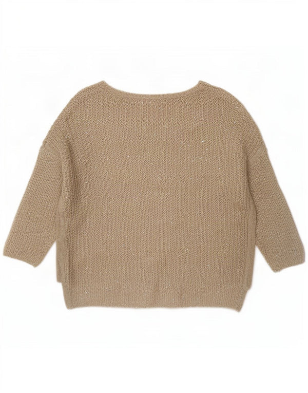 Zara Pull surdimensionné à manches 3/4 et col bateau pour femme UK 10 Small Beige