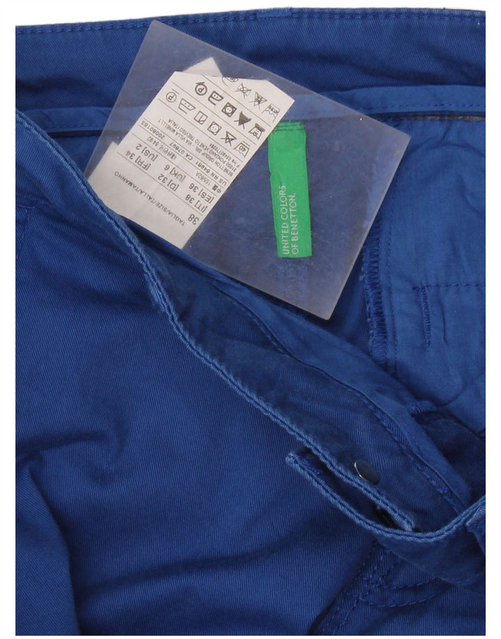 BENETTON Pantalon Chino Flare Femme UK 6 XS W26 L33 Bleu Coton