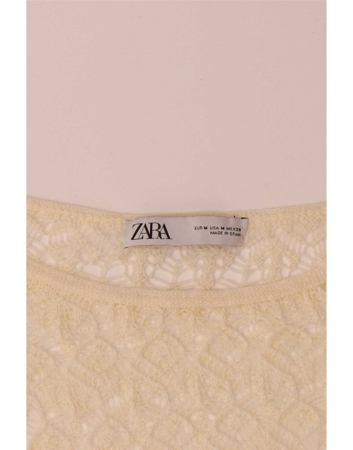 Zara Womens Crop Batwing Crochet Blouse Top UK 12 Jaune Moyen