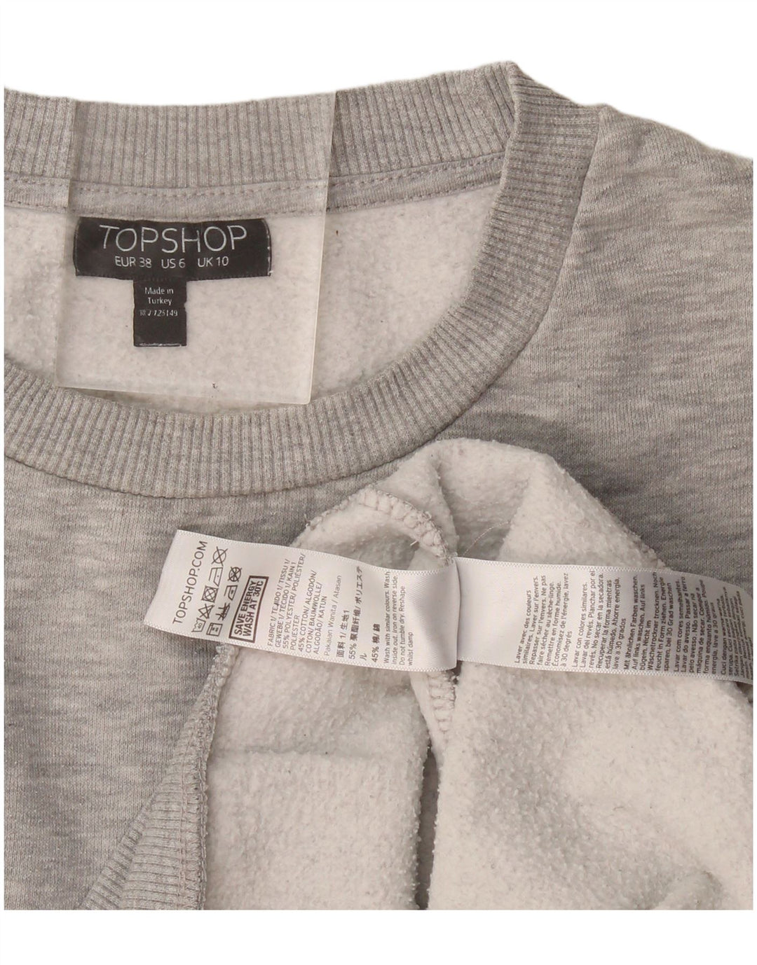 Topshop Sweat-shirt surdimensionné pour femme UK 10 Petit Gris Polyester