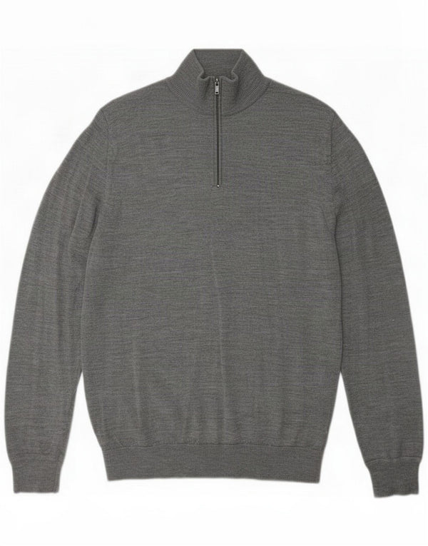 Marks & Spencer Pull à col zippé pour homme Grande laine mérinos grise