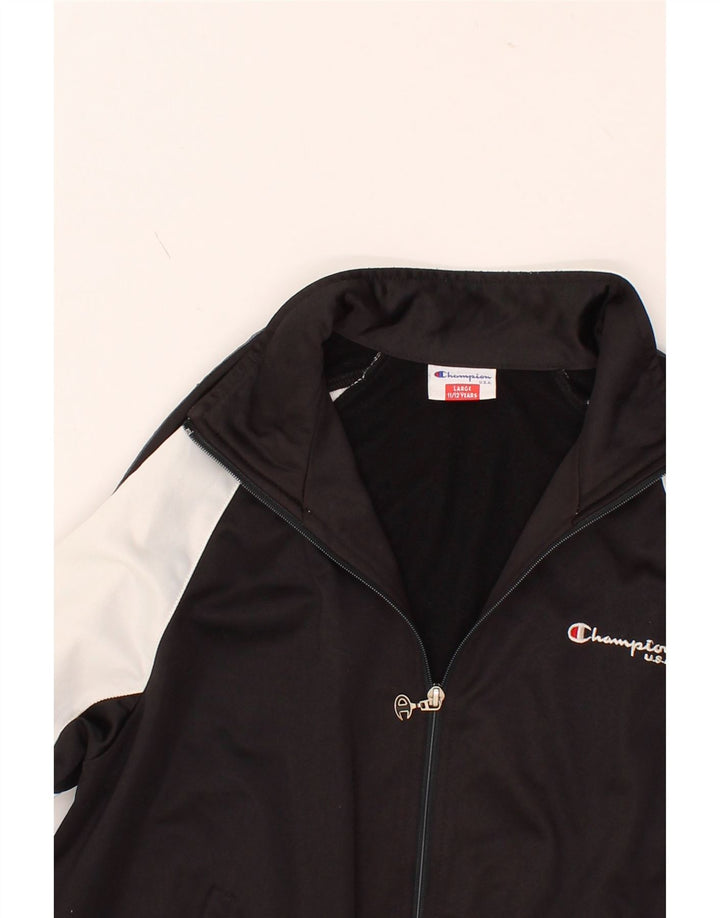 CHAMPION Boys Tracksuit Top Jacket 11-12 Years Large  Black Colourblock Vintage Champion and Second-Hand Champion from Messina Hembry 