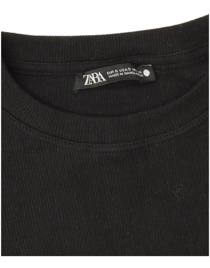 Zara Womens Crop Blouse Top UK 8 Petit Noir Coton