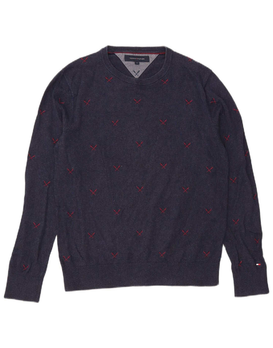 Tommy Hilfiger Pull à col rond pour homme Petit bleu marine Polyester