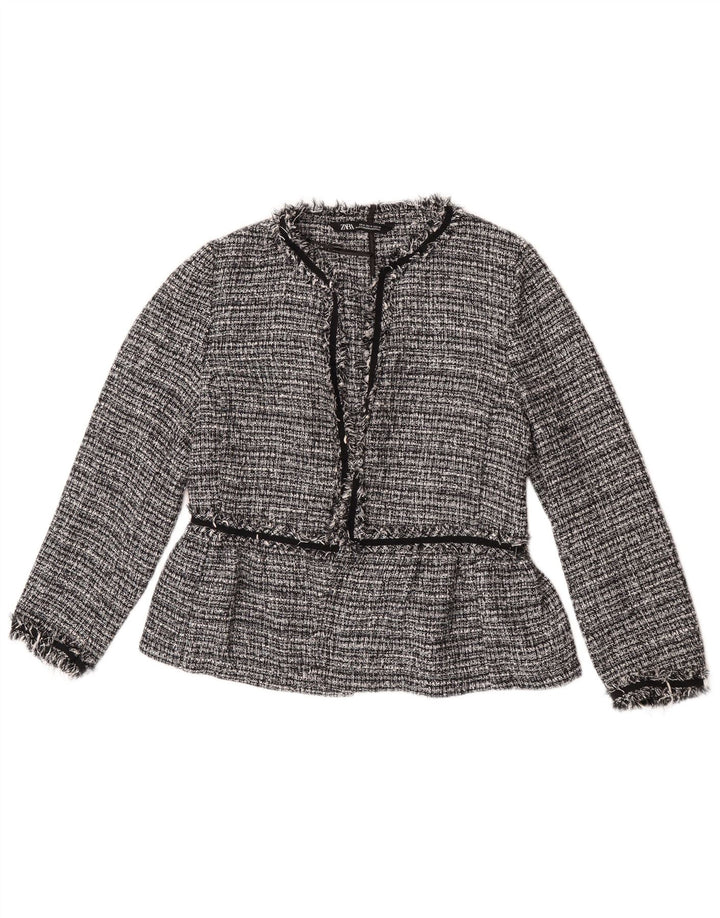 Zara Veste Blazer Ouverte Femme UK 14 Polyester Moucheté Gris Moyen