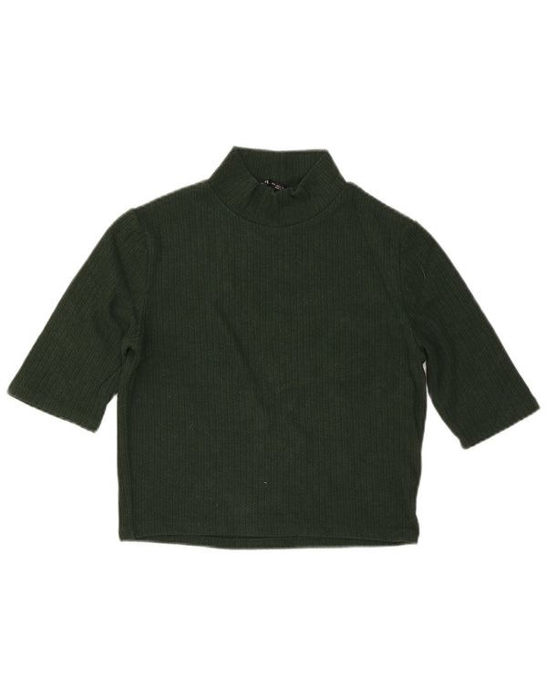 Zara Womens Crop Top Manches 3/4 UK 14 Large Vert Viscose