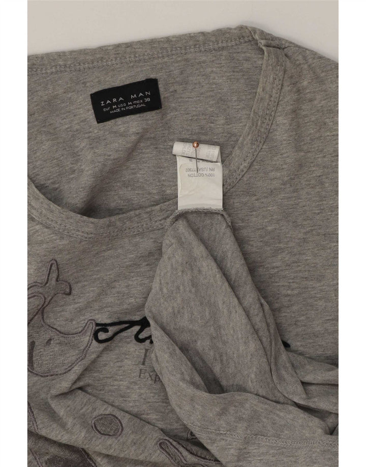 Zara Homme Graphic Top Manches Longues Gris Moyen Coton