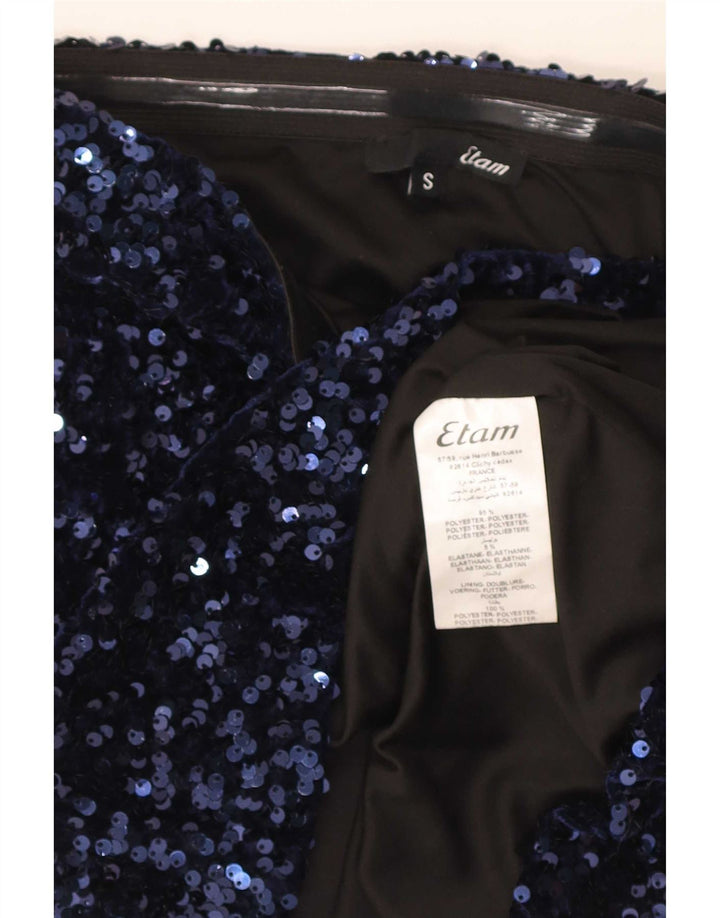 Etam Femme Crop Bustier Top UK 10 Small Bleu Marine Polyester