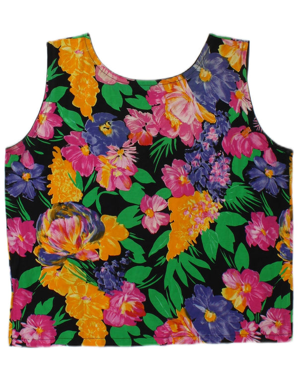 vintage Womens Crop Vest Top UK 14 Moyen Multicolore Coton Floral