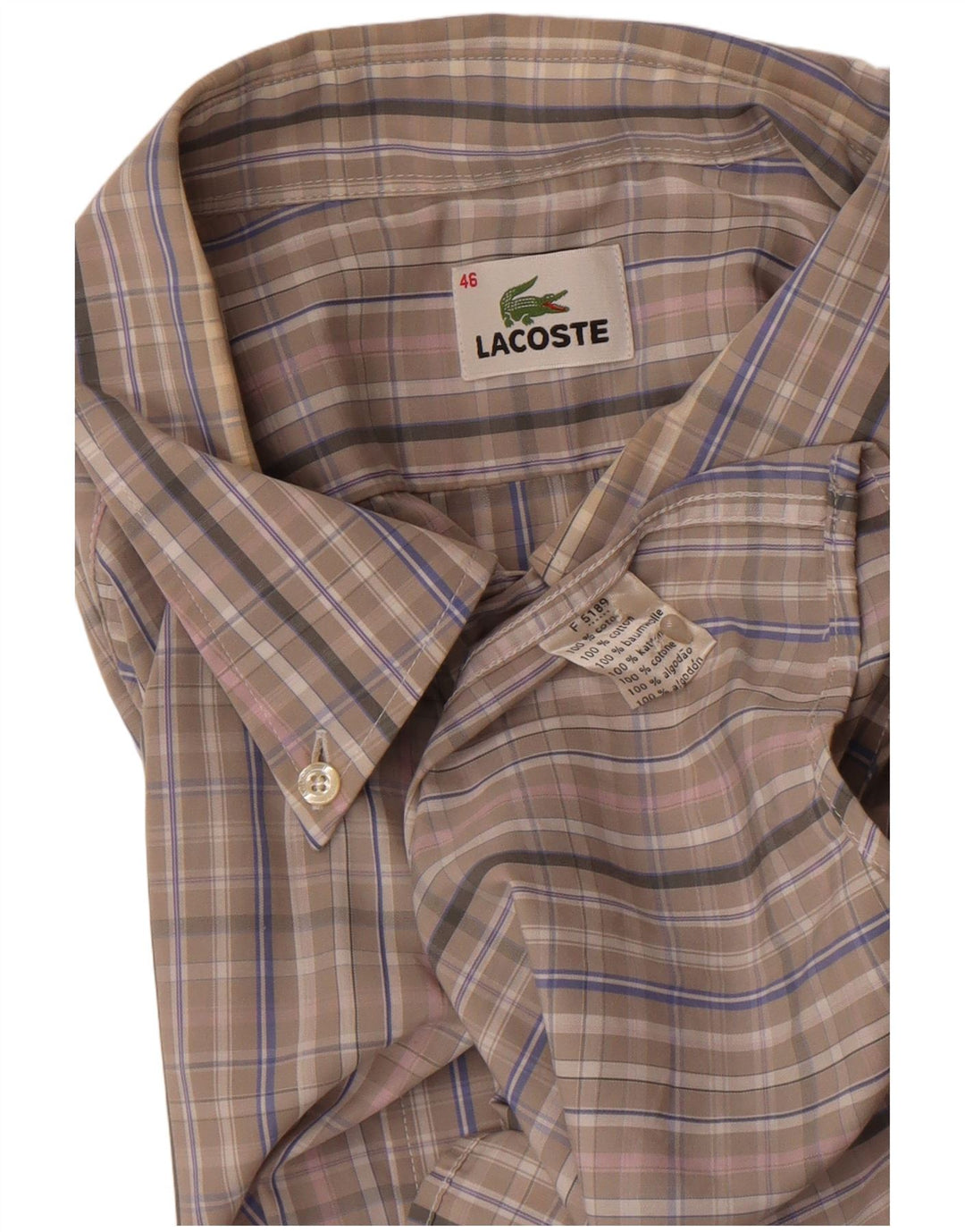 Lacoste Chemise Homme Taille 46 2XL Gris Check Coton