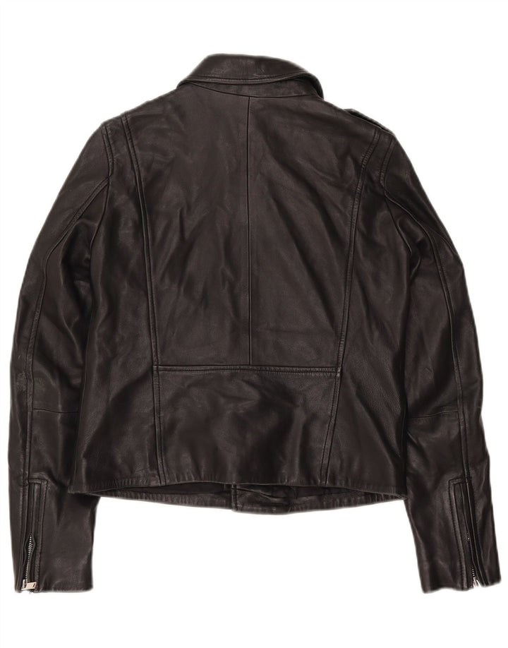 Zara Veste de motard en cuir pour femme UK 12 Medium Noir