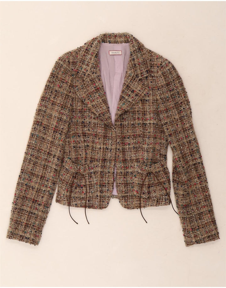 Max & Co. Veste Blazer Femme UK 10 Petite Laine Mouchetée Beige