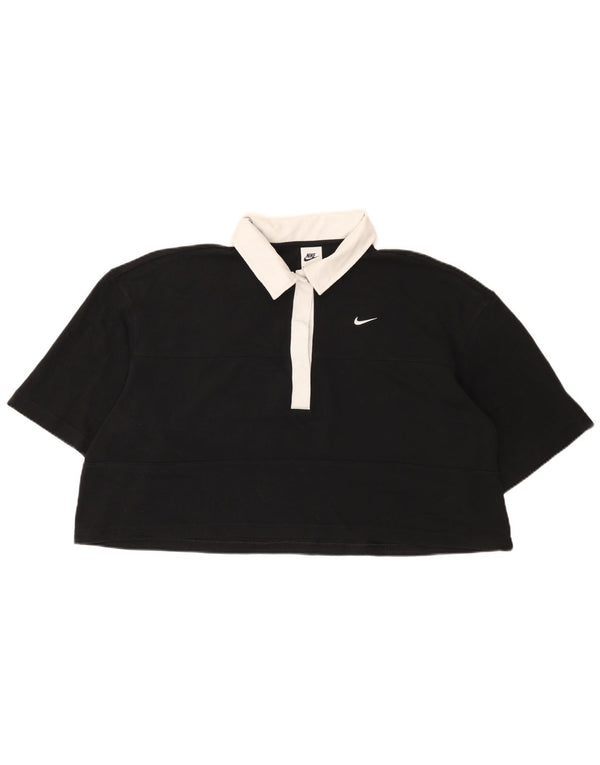 Nike Polo surdimensionné court pour femme UK 14 en coton color block noir moyen