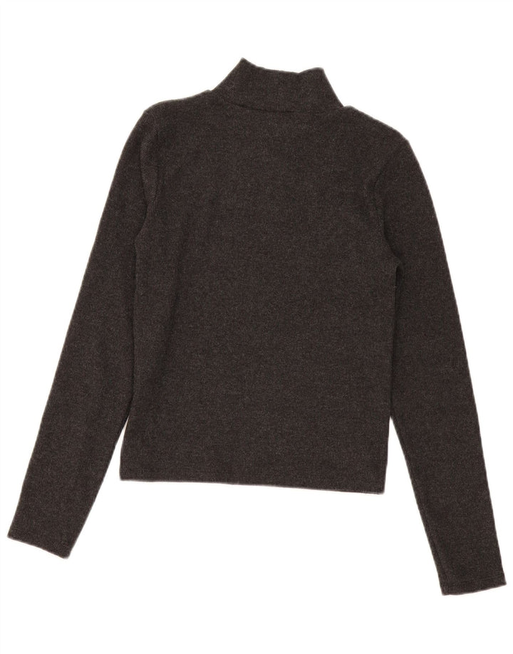 Zara Femme Crop Top Manches Longues UK 12 Moyen Noir Polyester