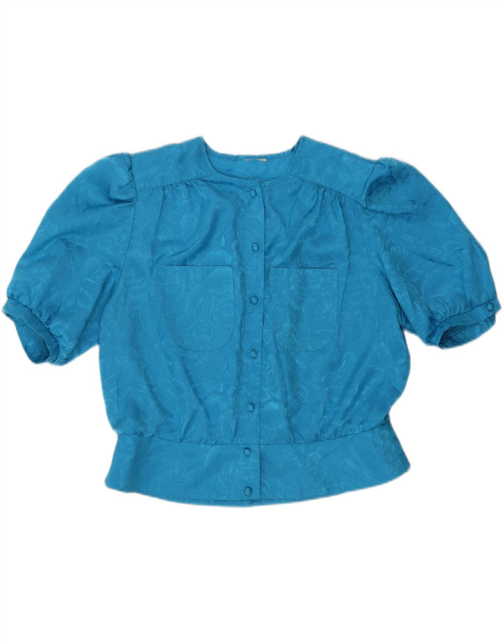 VINTAGE Womens Short Sleeve Shirt Blouse UK 18 XL Blue Floral Vintage Vintage and Second-Hand Vintage from Messina Hembry 