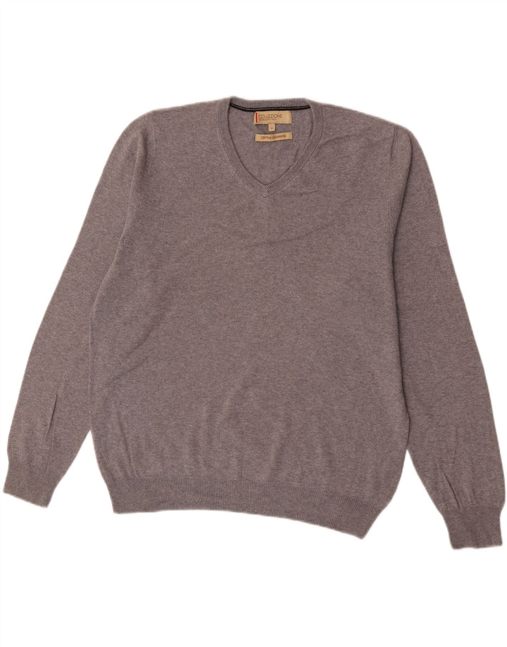 Marks & Spencer Pull Col V Homme Gris Moyen Coton
