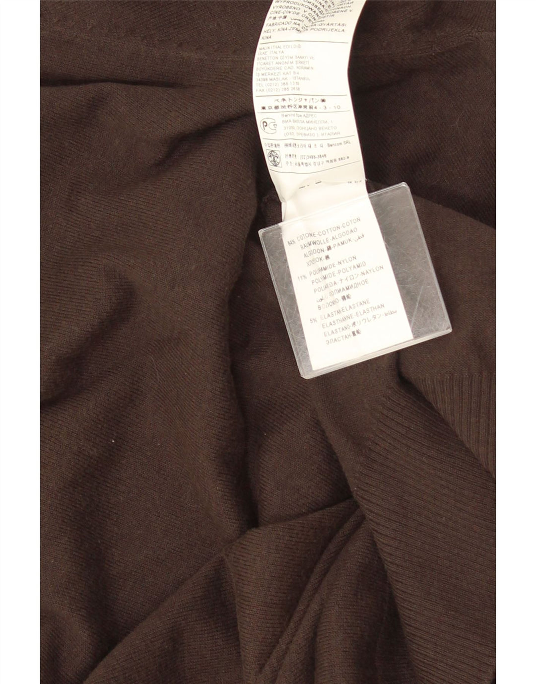 Benetton Pull col V pour homme en coton marron Taille L