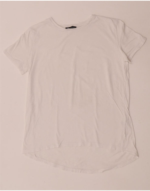 Zara T-Shirt Femme Top UK 10 Petit Coton Blanc