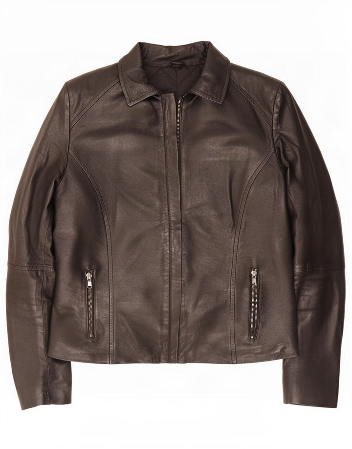 veste de motard en cuir femme vintage UK 14 Grand Noir
