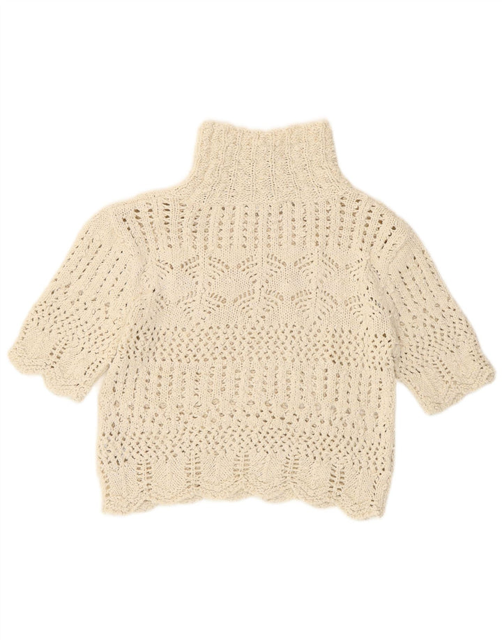 Zara Pull court à manches courtes et col roulé pour femme UK 16 Large Beige