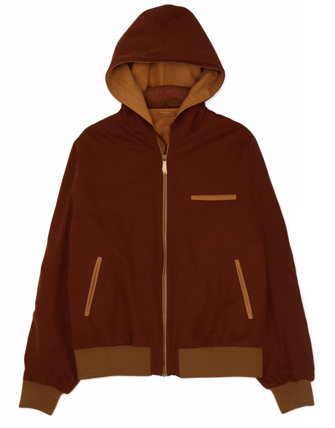 vintage Mens Hooded Reversible Bomber Jacket UK 38 Medium Brown Colourblock