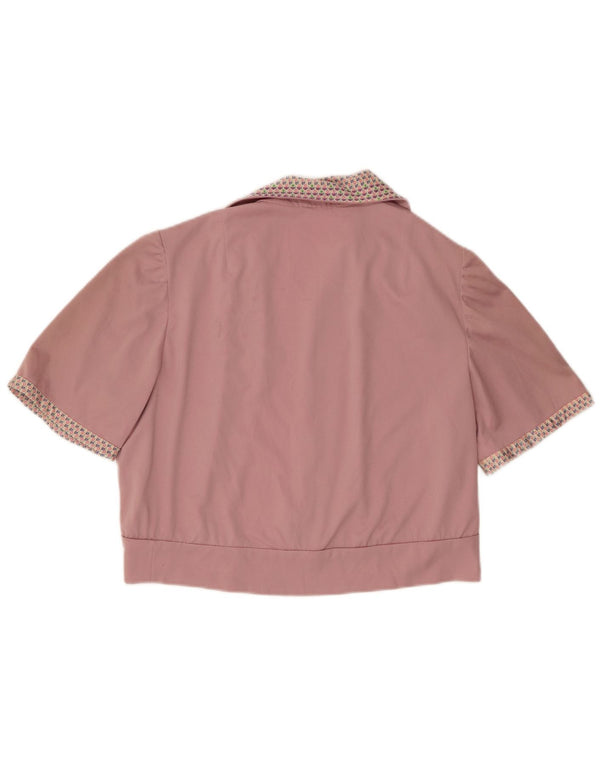 vintage Femmes Manches Courtes Boléro Top UK 12 Rose Moyen Tacheté