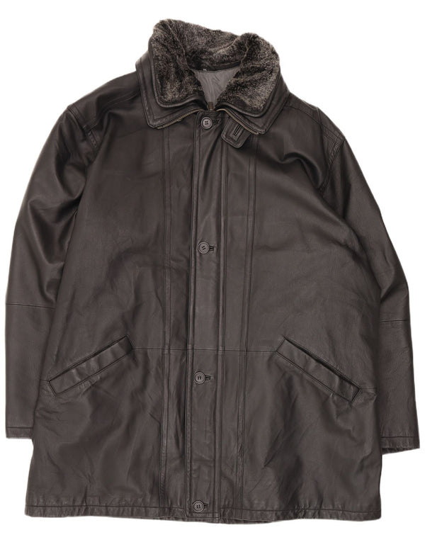 Manteau en cuir homme vintage UK 44 2XL Noir