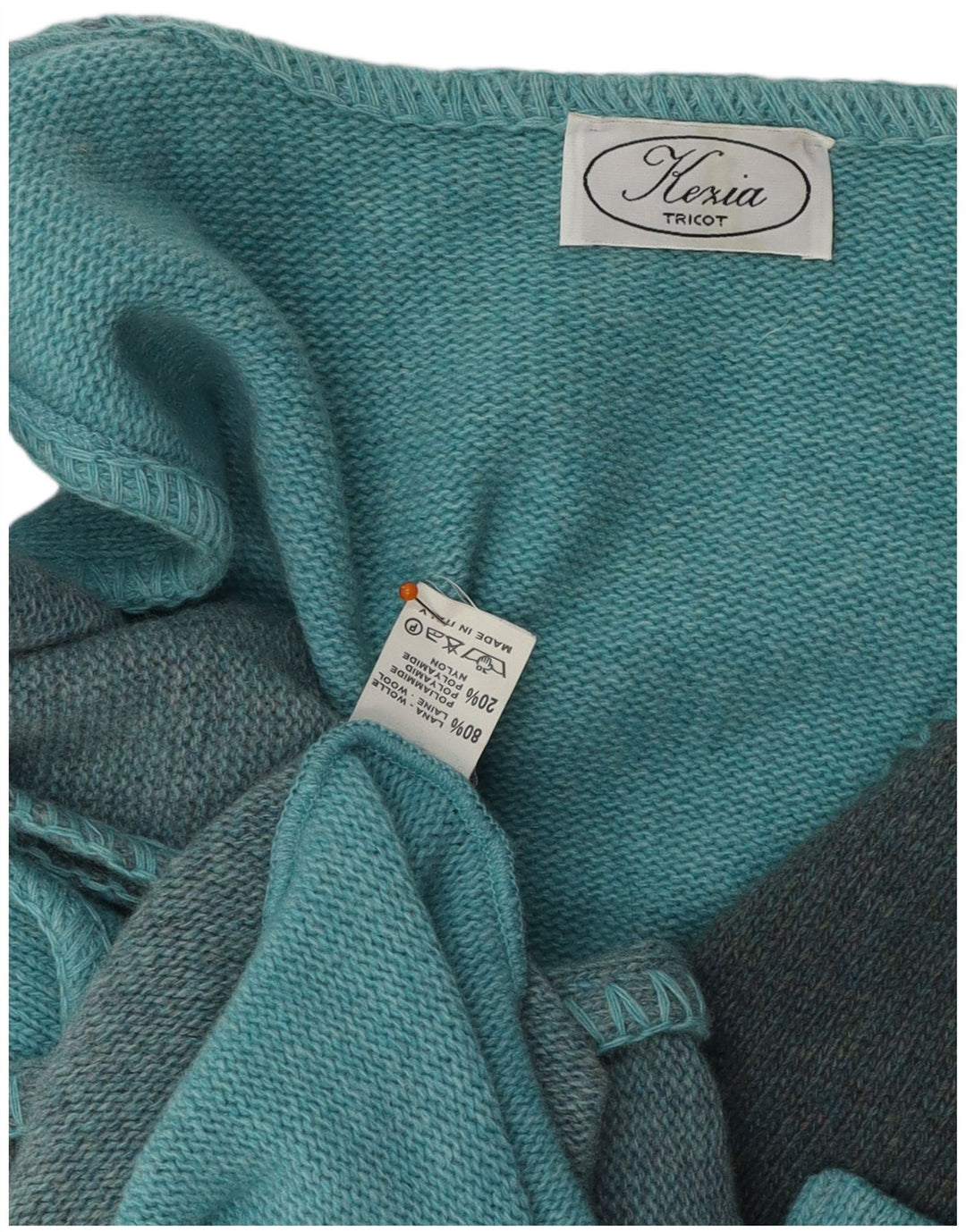 VINTAGE Pull Cardigan Femme UK 14 Grand Colorblock Turquoise