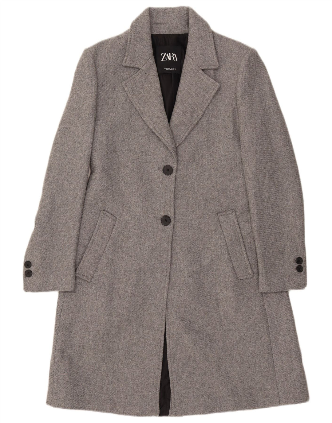 Zara Femme Pardessus UK 12 Laine Gris Moyen