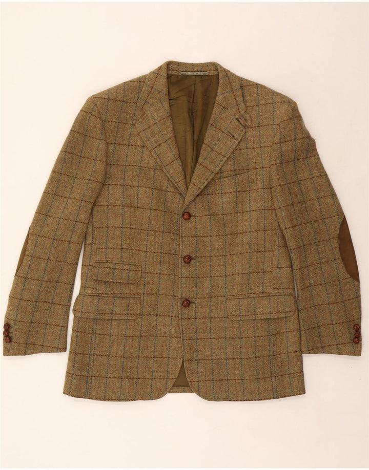 VINTAGE Veste Blazer 3 Boutons Homme IT 52 XL Kaki Check Laine