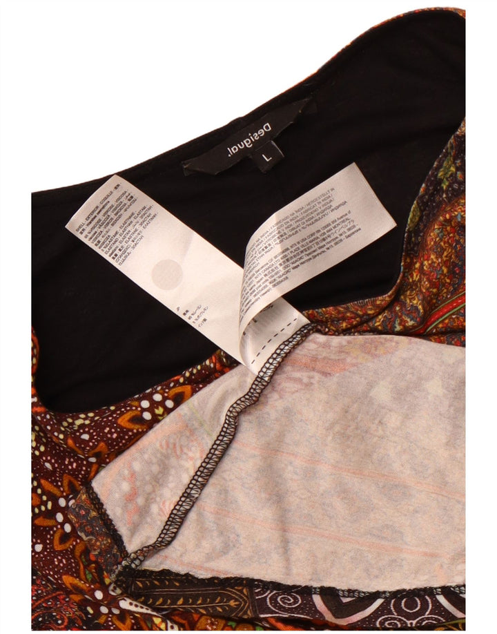 Desigual Femme Robe Maxi à Manches 3/4 UK 14 Large Viscose Multicolore